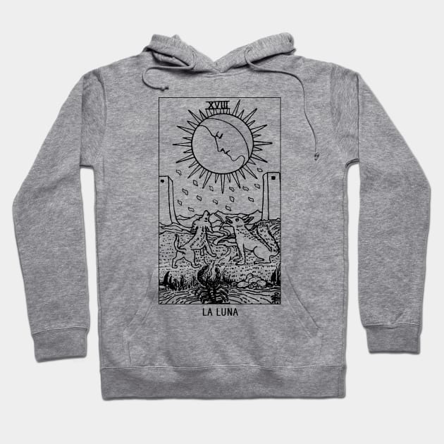 "La Luna" The Moon Tarot Card Black and White Hoodie by AbundanceSeed